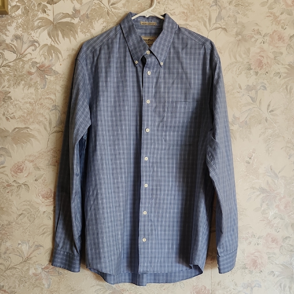 Eddie Bauer Blue Button-Down Dress Shirt Size Large Tall EUC